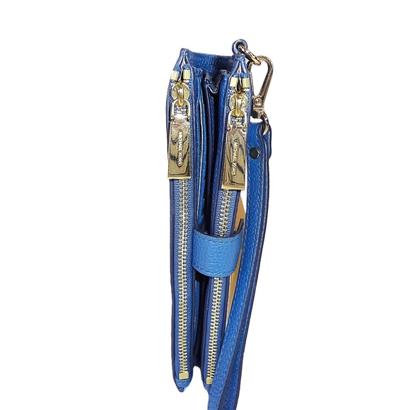 Michael Kors Jet Set Travel Double Zip Blue Leather Wristlet Wallet Clutch - Picture 5 of 8